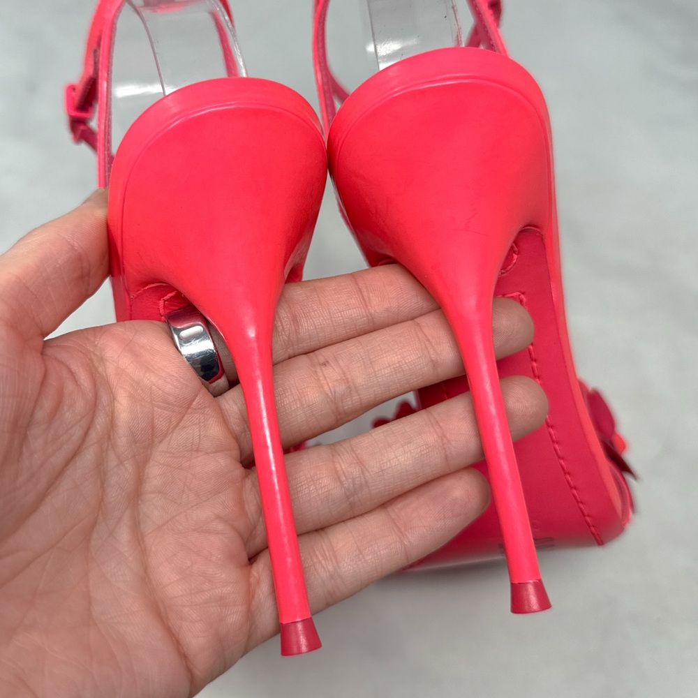 Sophia Webster Lilico Floral Leather Ankle Strap Stiletto Sandal Heels Pink 37.5 - Picture 9 of 16